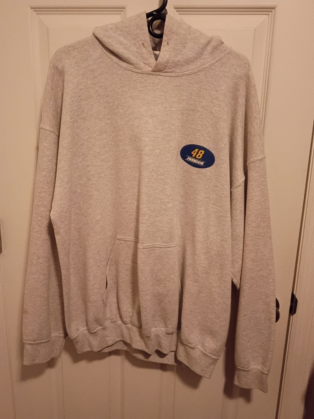 Men's Light Gray Hooded Sweatshirt with Blue Johnson 48 Logo